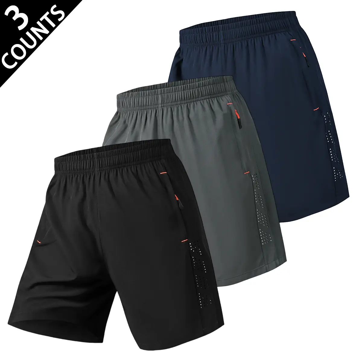 Men's Mid-Length Elastic Zipper Outdoor Fitness Shorts - Premium Ice-Silk Breathable Fabric, Secure Side Zipper Pocket, Strip Perforated Ventilation, Soft Relaxed Athletic Casual Bottoms, Elastic Men's Shorts, Zipper Men's Shorts