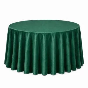 Premium Velvet 132" Round Tablecloth Hunter Emerald Green - Reusable & Soft Table Cover