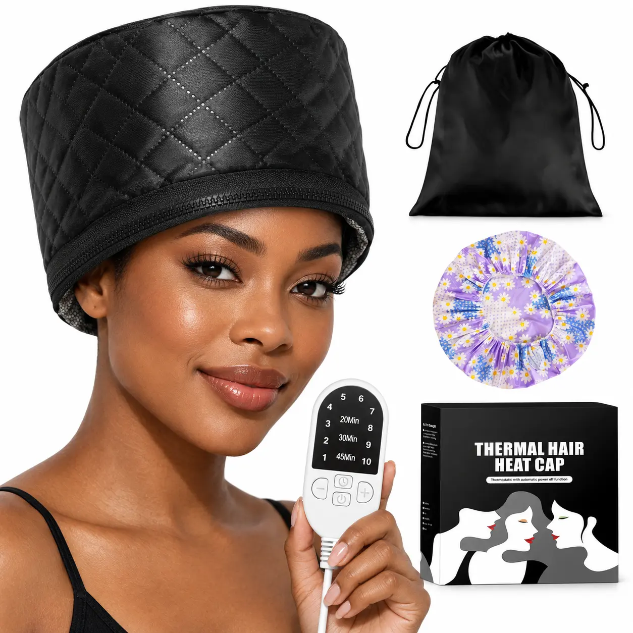 Electric Heated Hair Cap for Deep Conditioning, 10 Heat Levels & 3 Timer Settings, Adjustable Thermal Hair Spa Bonnet for Women