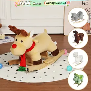 Kids Ride-On Rocking Horse Toy with Lullaby Song, Rocking Toy with Hand Puppets and Safety Belt For Children 1-3 Years,Soft Plush Fabric,CPC Certified
