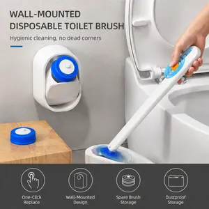 Wall Mounted Disposable Toilet Brush Set with Refill Heads, Deep Cleaning Toilet Wand Scrubber, Bathroom Toilet Bowl Cleaner Brush Kit, Hygienic Toilet Cleaning Tool