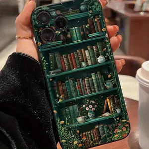 Magic Cube Black Base with Vibrant Green Bookshelf Pattern TPU Shockproof Full-Body Protective Case Compatible with iPhone 7/8/X/Xs/Xr/Xs Max/11/12/13/14/15/16 Pro Max