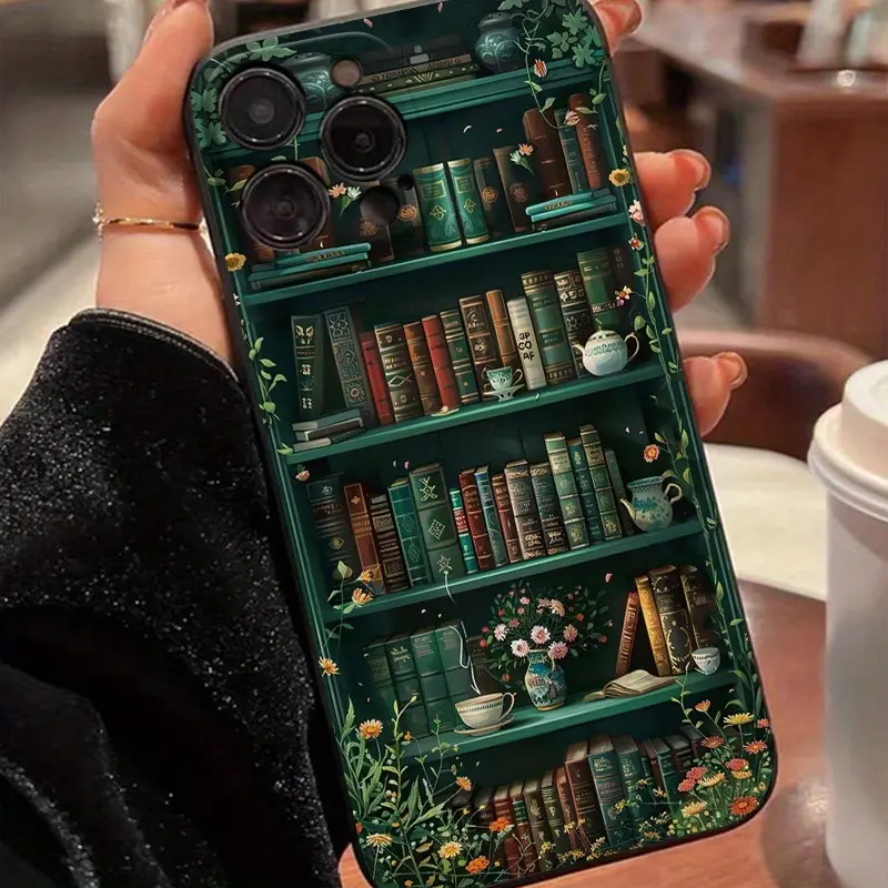 Magic Cube Black Base with Vibrant Green Bookshelf Pattern TPU Shockproof Full-Body Protective Case Compatible with iPhone 7/8/X/Xs/Xr/Xs Max/11/12/13/14/15/16 Pro Max