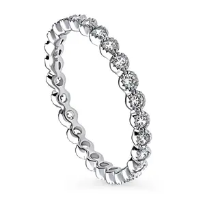 BERRICLE Sterling Silver Bubble Milgrain Rings Stackable Eternity Band Ring for Women, Milgrain Bezel Set Round Cut Cubic Zirconia CZ