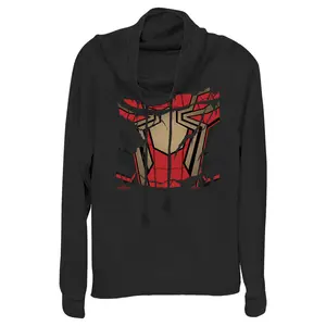 Juniors Womens Marvel Spider-Man: No Way Home Ripped Iron Suit Cowl Neck Sweatshirt
