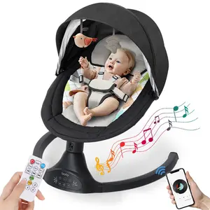 COMOMY Baby Swing for Infants with 5 Natural Sway Speeds, Portable Bt Music Baby Swing with Remote Control & 5-Point Harness, Hands-Free Baby Soother, Lightweight Baby Rocker for 5-20 Lb, 0-6 Months, Black, Valentine's Day