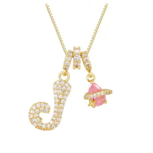 18K Gold Plated Initial Letter C Necklace with Zircon Pendant