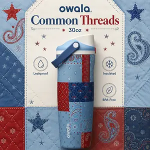 Owala 30oz FreeSip Sway Common Threads, Stainless Steel Insulated Water Bottle, Patriotic Patchwork Gift Bottle