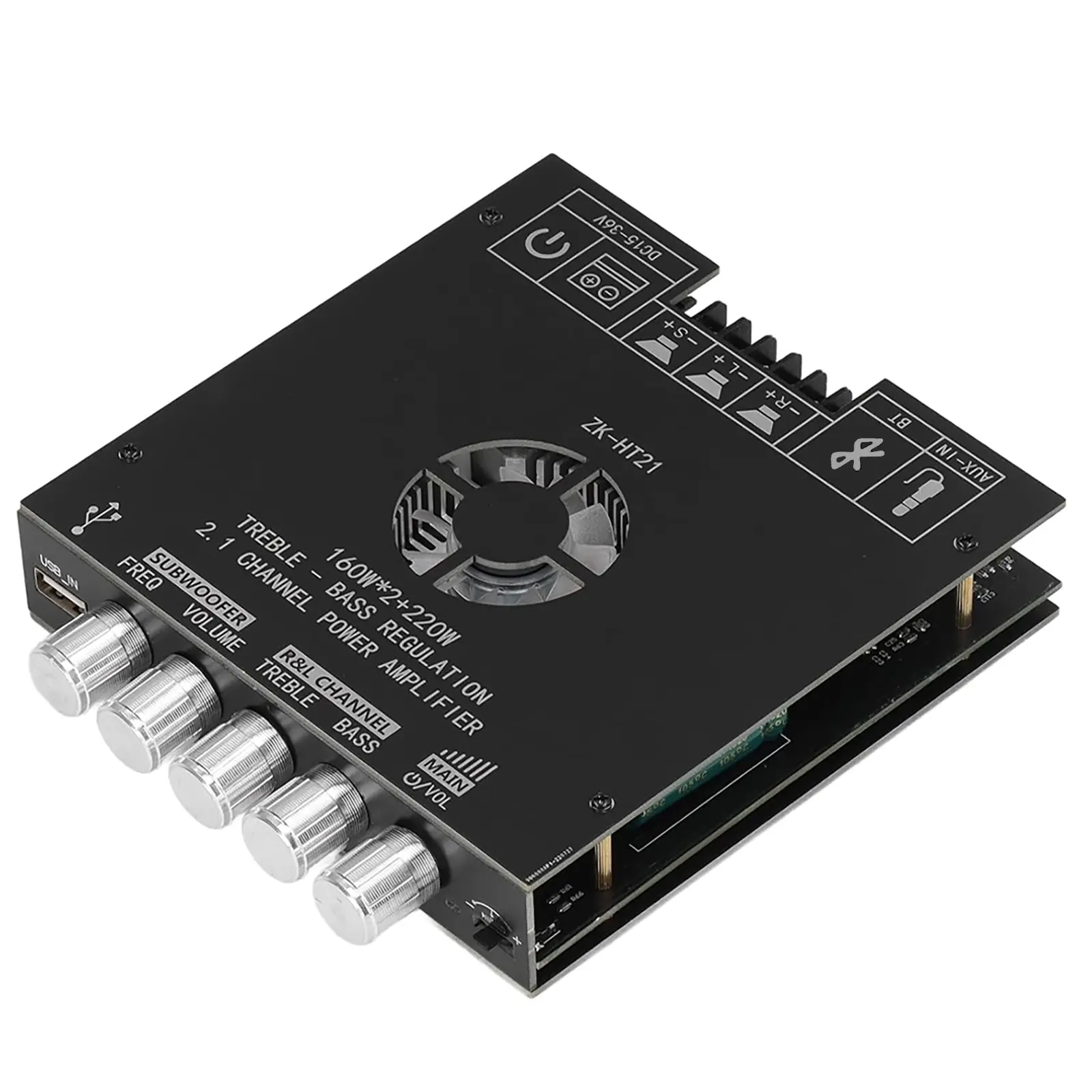 BT Amplifier Board 160W×2+220W Subwoofer 2.1 Channel Audio Receiver Power Amplifier Module with Treble and Bass Control for DIY Speakers Stereo Subwoofer Amplifier