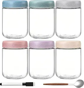 6 Pack Glass Food Storage Containers with Airtight Lids, 500ml Meal Prep Glass Jars for Overnight Oats, Leak-Proof Overnight Container for Yogurt, Nuts, Snacks, Dishwasher & Freezer Safe (6X500ML)
