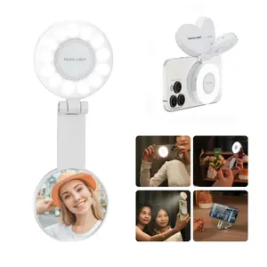 Selfie Light M-28,3-in-1 Magnetic Mirror Selfie Light,Phone Light Compatible with iPhone Magsafe,Mirror and Phone Stannd Portable Rechargeable Fill Light, 3 Color Temperatures for Makeup, Live Streaming, TikTok,Video Calls, compatible