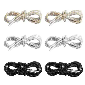 3 Pairs Rhinestone Round Shoe Laces, Bling Bling Crystal Rhinestone Glitter Rope Shoelaces Drawstring Cords (Black,White,Rainbow) Lengthened 55"/140CM - Home Improvement.