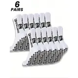 Men's Mid-Calf Cotton Athletic Football Socks (6 Pairs) - Black & White FS Lettering Color Blocking, Silicone Stable Sole Grip, Mesh Ventilation Zones, Moisture-Wicking Absorbent Fabric, Cold Wash, Football Accessories, All Seasons Adults Socks, Sohochic
