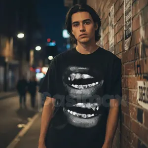 Fashionable Mouth Shirt _ Aesthetic Lip Graphic Garment-Dyed Tee