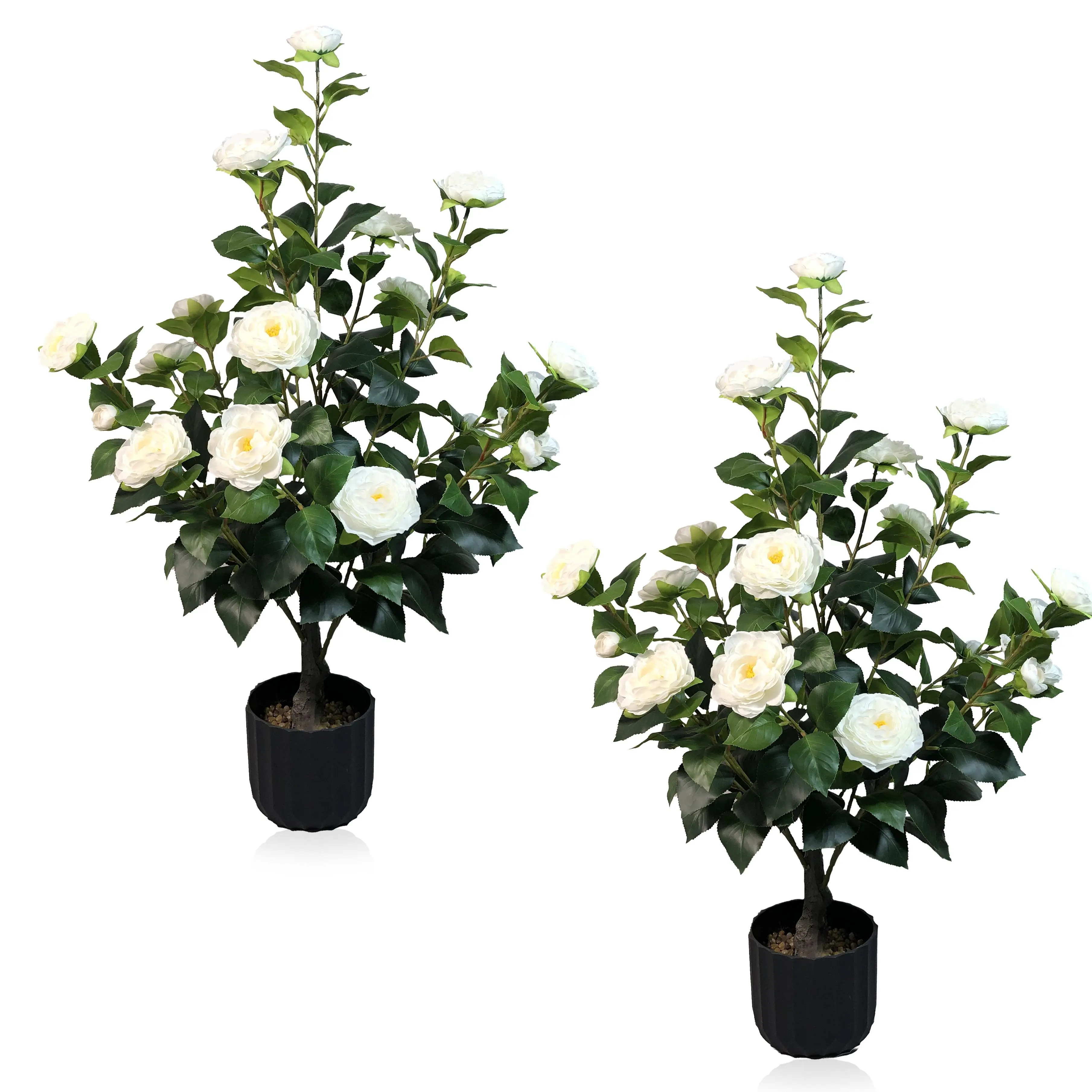 2 Pcs Artificial Camellia Tree Potted Plants, 24 Realistic Flowers, 188 Leaves, Suitable for Indoor, Outdoor and Courtyard Decoration