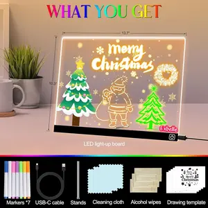 Exbelle 8" LED Drawing Board  Light Acrylic Dry Erase Lumiboard for Kids with Stand 2 Modes as Night Light for Room Store Office Ideal Gift for Festival Decoration 7 Markers Included Led Signs Led Effects Rechargeable