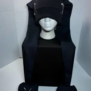 Extra Long Jester Beanie - Black Knit Hat with Safety Pins, Perfect for Winter