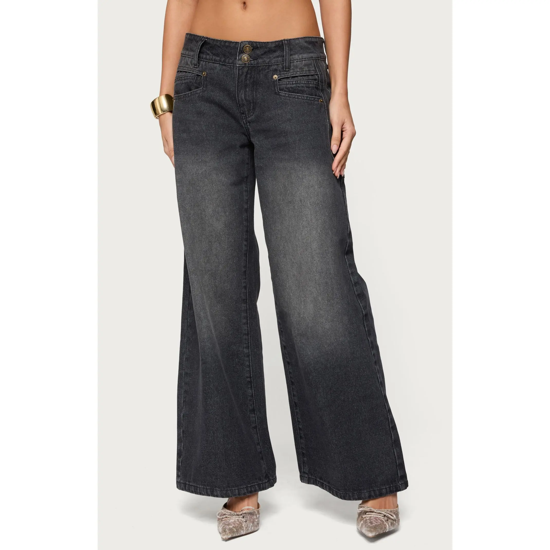 Edikted Women's Charlize Stitched Washed Low Rise Baggy Jeans