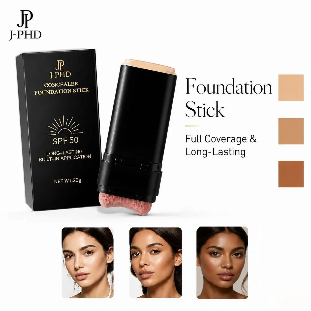 Foundation Stick,2 in 1 Dual-Ended Long-Lasting& Waterproof Concealer Korean FoundationContour Sticks,Contouring Foundation withBrush,Full Coverage Matte Finish for FaceMakeup