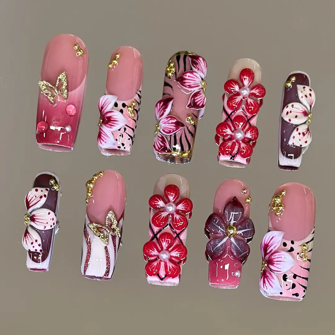 NailVesta FAIRY GARDEN – 100% Handcrafted 3D Press-On Nails | Reusable, Long-Lasting, Salon-Quality
