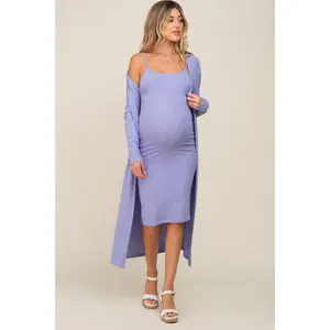 Lavender Ribbed Cardigan 2 Piece Maternity Set