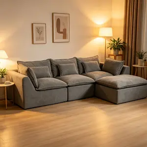 102.3in Width Cloud L-Shaped Oversized Modular Sectional Sofa - 3-Seat with Ottoman, Wide, Deep Seats, Truly Relaxing, Cloud Couch, Sofas for Living Room, Indoor Furniture Set, Antique Grey/Antique White, Sofas Living Room