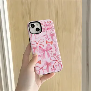 [Xrz Custom Development 0318] Fresh ins-style bow pattern film two-in-one phone case suitable for iPhone X/11/12/13/14/15/16/17/air/pro/promax/plus, offering anti-drop, anti-scratch, and anti-shatter protection, with a comfortable grip, making it a perfec