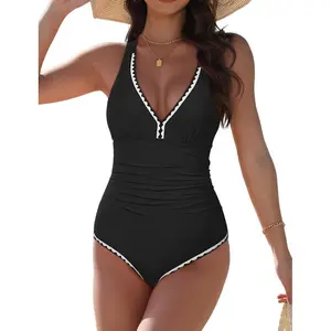 Womens One Piece Swimsuits Tummy Control Bathing Suits Shell Stitched Color Block Push Up Slimming Swimwear