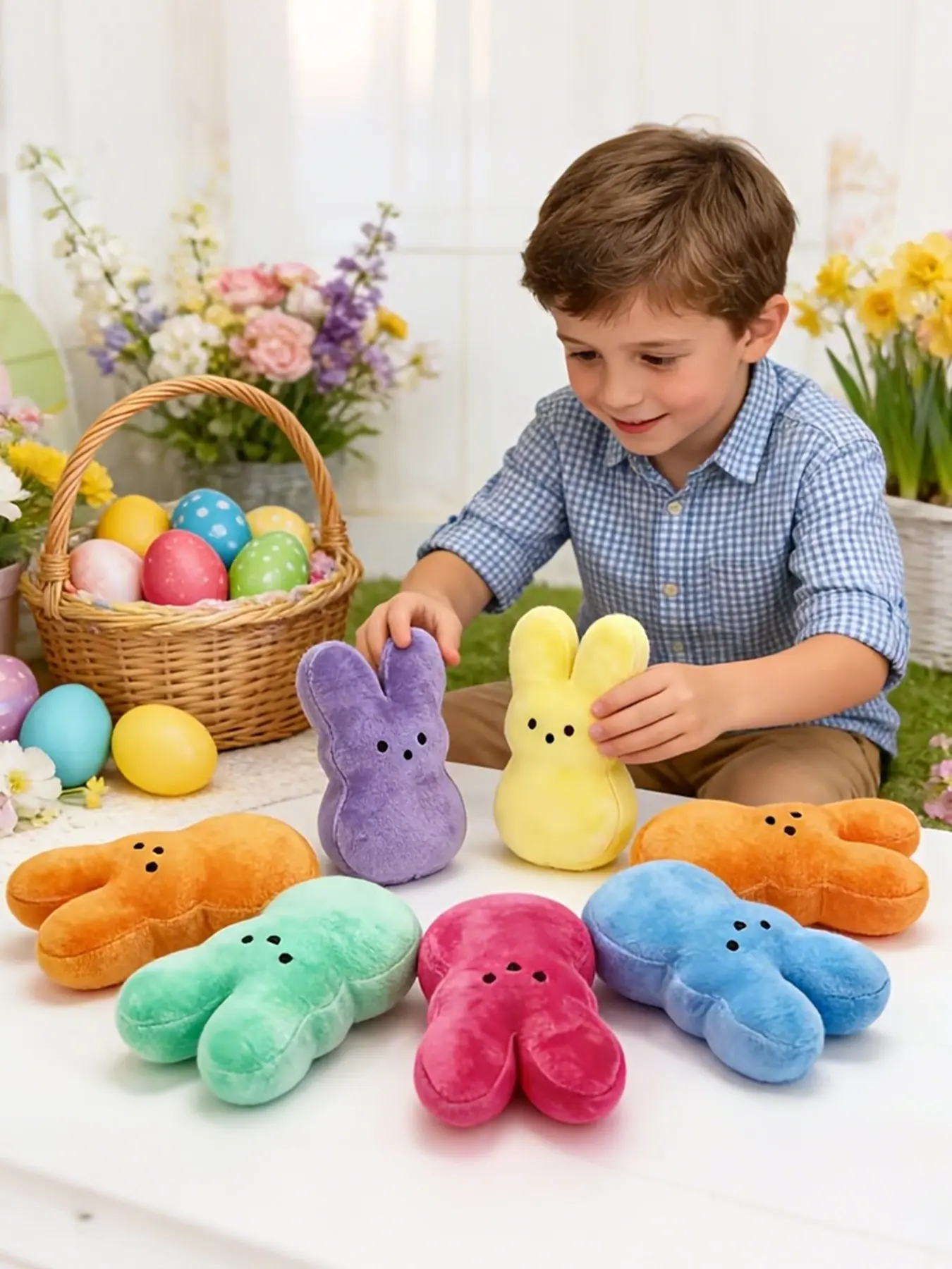 Easter Bunny Plush Toy, Cute Rabbit Stuffed Doll, Easter Decoration with Smile, Perfect Gift for Kids, Basket Filler, Available in Rose, Soft Stuffed Animal