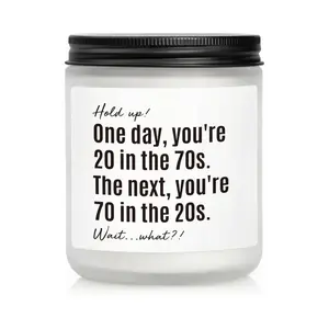 70th Birthday Gifts for Women, Men, 70th Birthday Gift, Gifts for 70 Year Old Woman, Happy 70 Year Old Bday Candle Soy Wax Lavender & Woods Scented Aroma Aromatic Candle