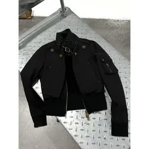 Women's American Vintage Black Hooded Long-Sleeve Polyester Jacket - Letter-Printed Gothic Subculture Coat, Casual Clothes Tops Outerwear for Ladies