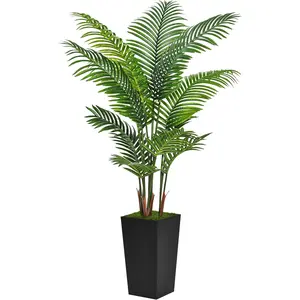 5FT Artificial Palm Tree - Faux Tropical Areca Silk Plant with Black Tall Planter, Decorative Floor Pot for Home, Office Indoor Decor