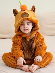 Unisex Soft Flannel Capybara Onesie for Babies & Toddlers, Cute Winter Pajamas, Thick Fabric, Animal Pattern, Cozy Sleepwear