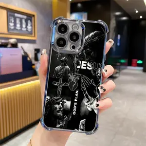 Creative Jesus Pattern Cross Shockproof Casing For iPhone 17/16/15/14/13 Pro Max Plus Electroplating luxury transparent four corner anti drop and shockproof phone case  303