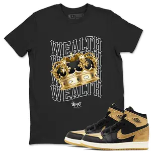 Unisex T-shirt to match Jordan 1 Black Metallic Gold - Wealth. 100% Cotton for Casual Wear. Comfortable Summer Unisex T-Shirt to match Jordan Sneaker. Streetwear Style. urban outfitters