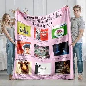 1 piece Tontipop Picks: Must-Listen Classic, Cumbia, and Bossa Nova Albums themed flannel blanket - Modern design flannel blanket, suitable for sofas and beds, all-season use, super soft and warm, digital printing, 100% polyester material, machine