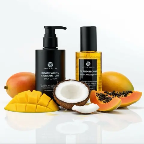 Body Glow Bundle | Skin Repair with Resurfacing Body Lotion, and Island Bloom Oil - Brightening Moisturizing Firming Moisturizer Hydrating Body Care Bundle Bodycare Set