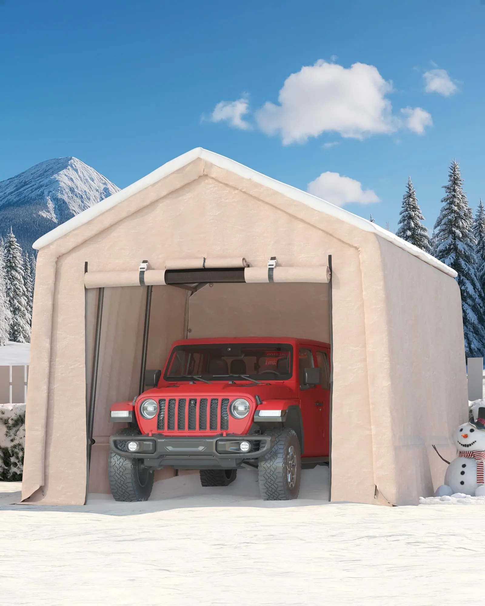 GAOMON 10x15 ft Outdoor Portable Storage Shed with Roll-Up Door & Vent, 240G Heavy-Duty Shelter Waterproof PE Tarp, UV-Resistant Storage Sheds -Khaki