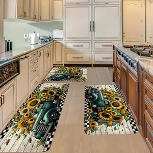 Truck & Sunflower Farmhouse Pattern Spring & Summer Two/Three Piece Kitchen Floor Mat Door Mat Laundry Bathroom Entrance Mat