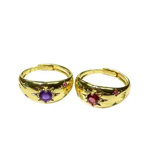 New Natural Amethyst Garnet Ring for Women – Star Design, Adjustable Open Style, Fashionable, Elegant Jewelry