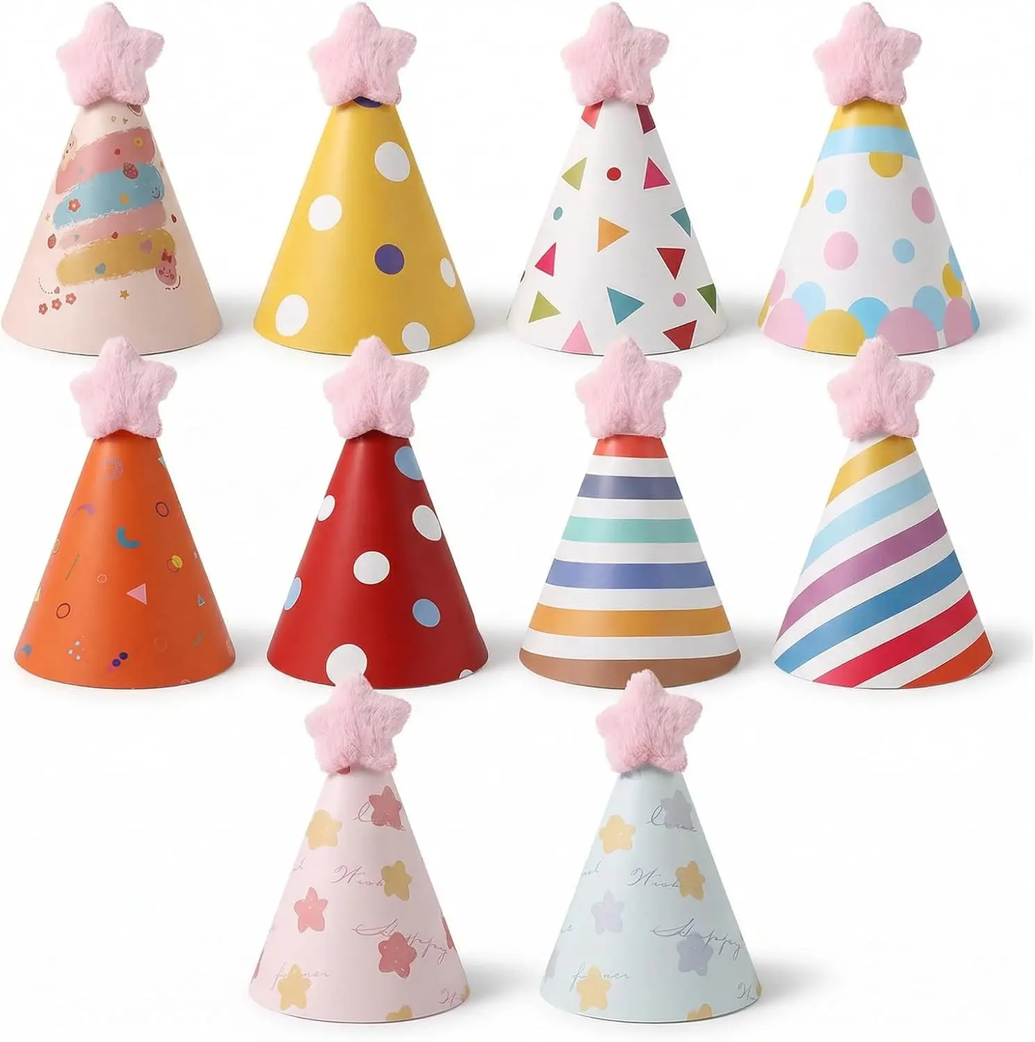 10Pcs Mini Party Hat for Dog/Cat, Cute Dog Party Hats with Pom Poms | Adjustable Mini Birthday Partys Hat for Kittens Rabbits Small Animals and Stuffed Animals