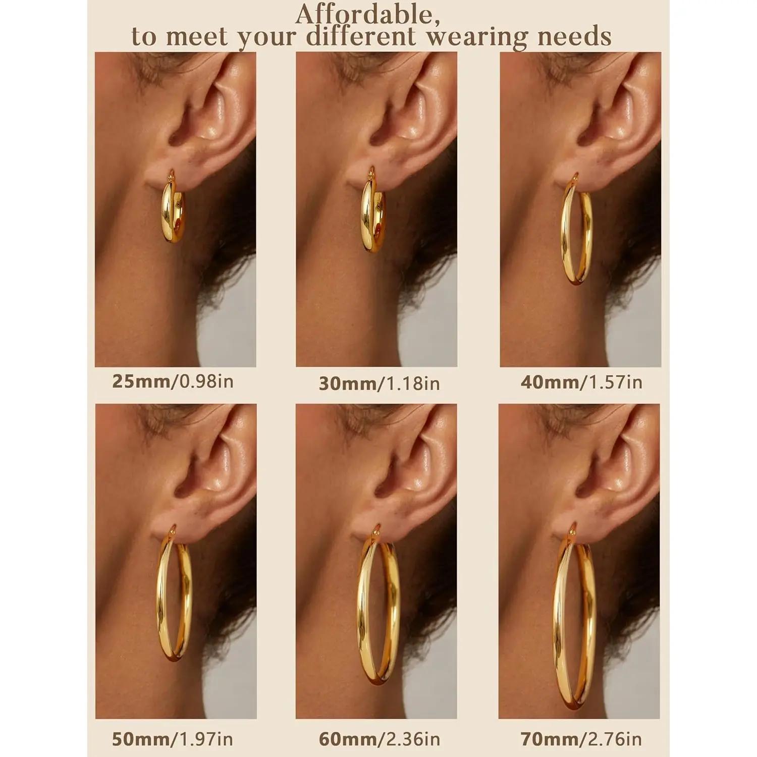 14K Chunky Gold Hoop Earrings for Women 925 Sterling Silver Post Hollow Tube Hoops Earrings 2mm Thick Hoop Earrings Hypoallergenic Lightweight Gold Big Large Hoop Earrings 10-90MM, Gold Jewelry