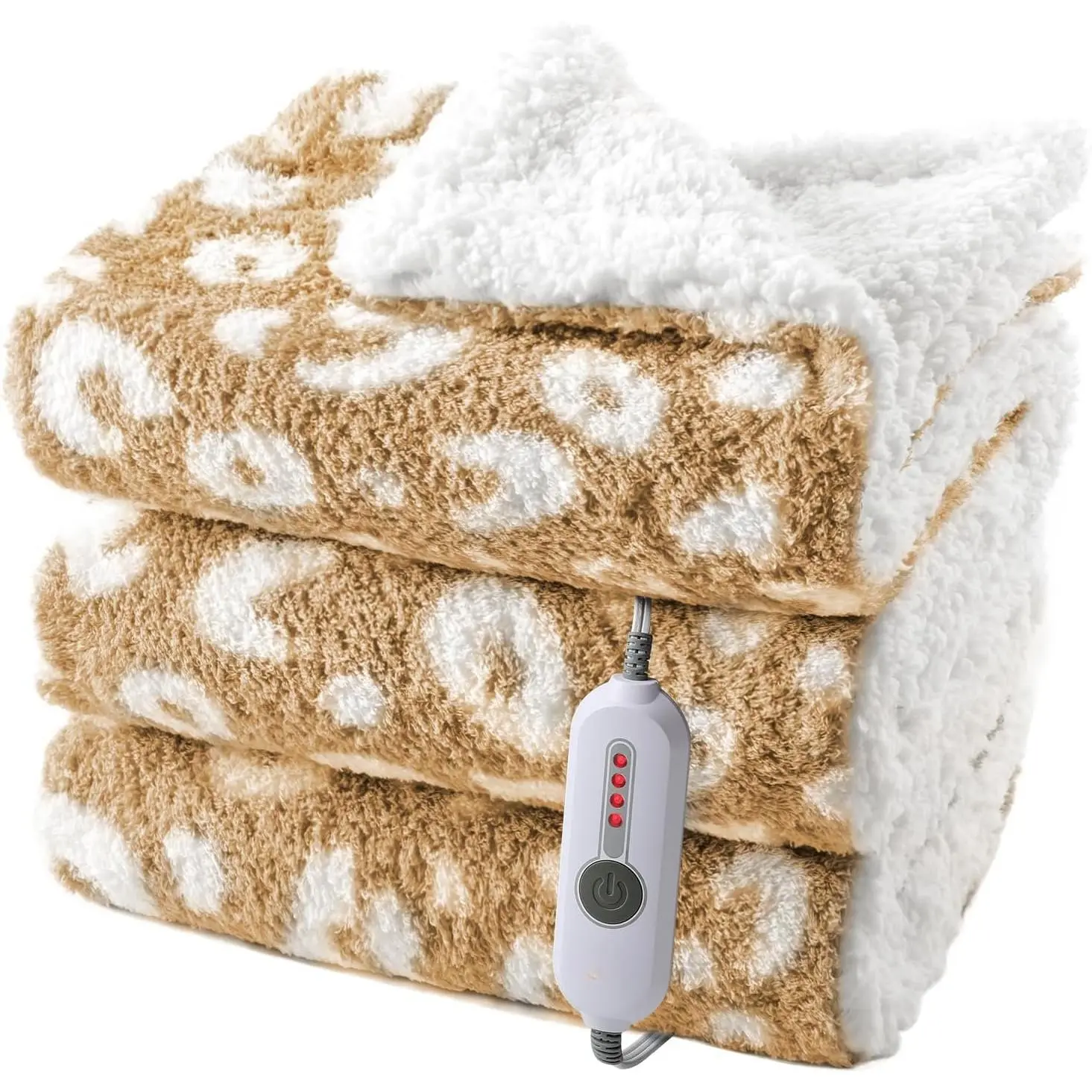 Heated Throw Blanket Electric - 50"x60" Soft Knitted Heating Blanket with 4 Heat Levels 4 Hours Auto-Off, Electric Throw with Overheating Protection, Warm Gifts, Leopard