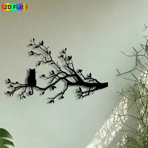 1pc Cat on Tree Branch Metal Wall Art, Silhouette Cat Statue Mural, Intricate Craftsmanship, Artistic Metalwork, Perfect for Christmas, Housewarming Decor, Perfect for Living Room Bedroom Garden Fence Decor, Ideal Gift for Cat Lovers.