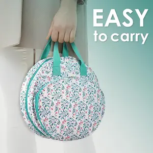 Embroidery Project Bag, Embroidery Supplies Storage Carrying Tote Case with Multiple Pockets and Handle, Cross Stitch Bag, Double Layer Round Embroidery Project Bag for Floss Hoops Thread