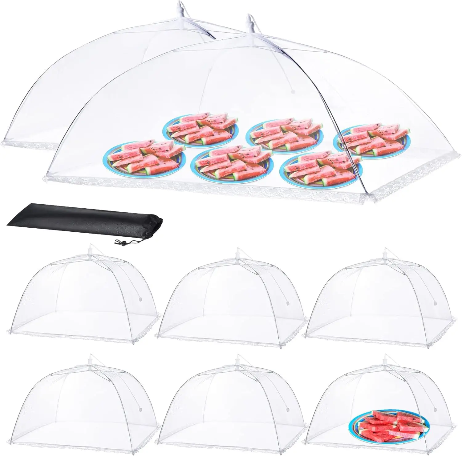 Durable Mesh Screen Food Covers Set, 8-Piece Sturdy Metal Portable Stainless Steel Washable Bug-Proof Pop-Up Collapsible Tents - 2*XXL (40”x25”) + 6*L (17”x17”) for Picnic, BBQ Outdoor Home Care Supplies