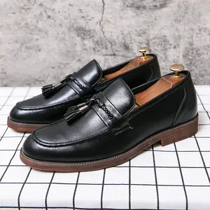 Men's Brown Tassel Loafers Slip On Moc Toe Dress Shoes Textured Upper Braided Detail Low Block Heel Smart Casual Old Money Style Quiet Luxury Office Core Business Casual Wedding Prom Date Night Church Outfit Lightweight Flexible Rubber Outsole