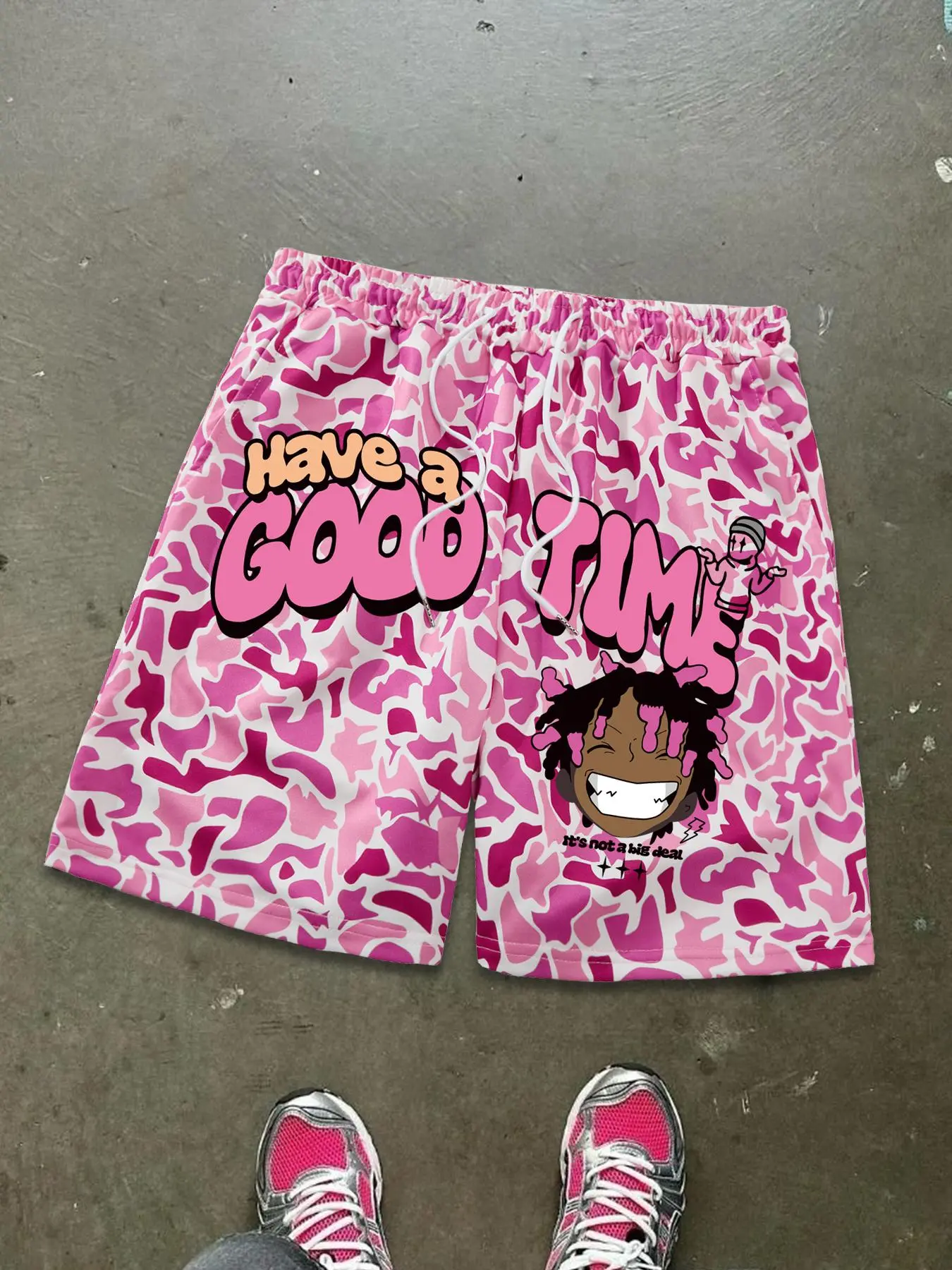 Unisex's Cartoon Graphic Print Shorts, Regular Fit Casual Street Shorts for Summer, Elastic Waist Shorts, Beach Shorts, Men's Bottoms for Daily Wear, Casual Fitted Shorts, Casual Fashionable Shorts