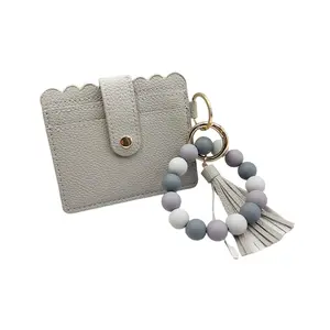 Muted Tone Beaded Wristlet Wallet | Scalloped Card Holder with Tassel | TikTok Finds for Everyday Carry