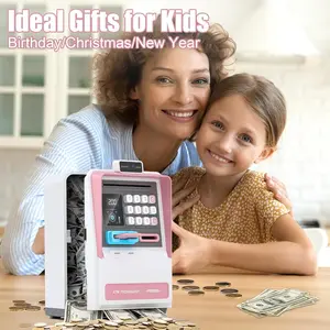 Atm Bank Coin Bank, Password Access, Automatic Roll Machine, Electronic Savings Box, Gift for Kids Birthday Halloween Christmas, Money Safe Box